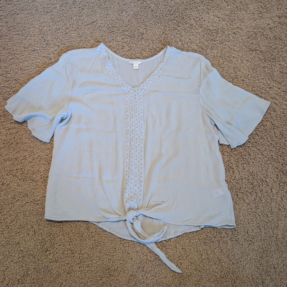 Sky Blue Women's Blouse with Tie-Front